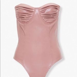 Pink Faux-Leather Bodysuit
